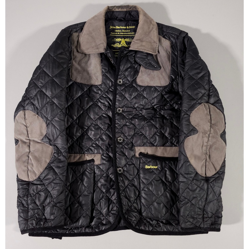 Barbour Quilted Jacket Mens L Black Beacon Brand Tokito Limited Edition Patch